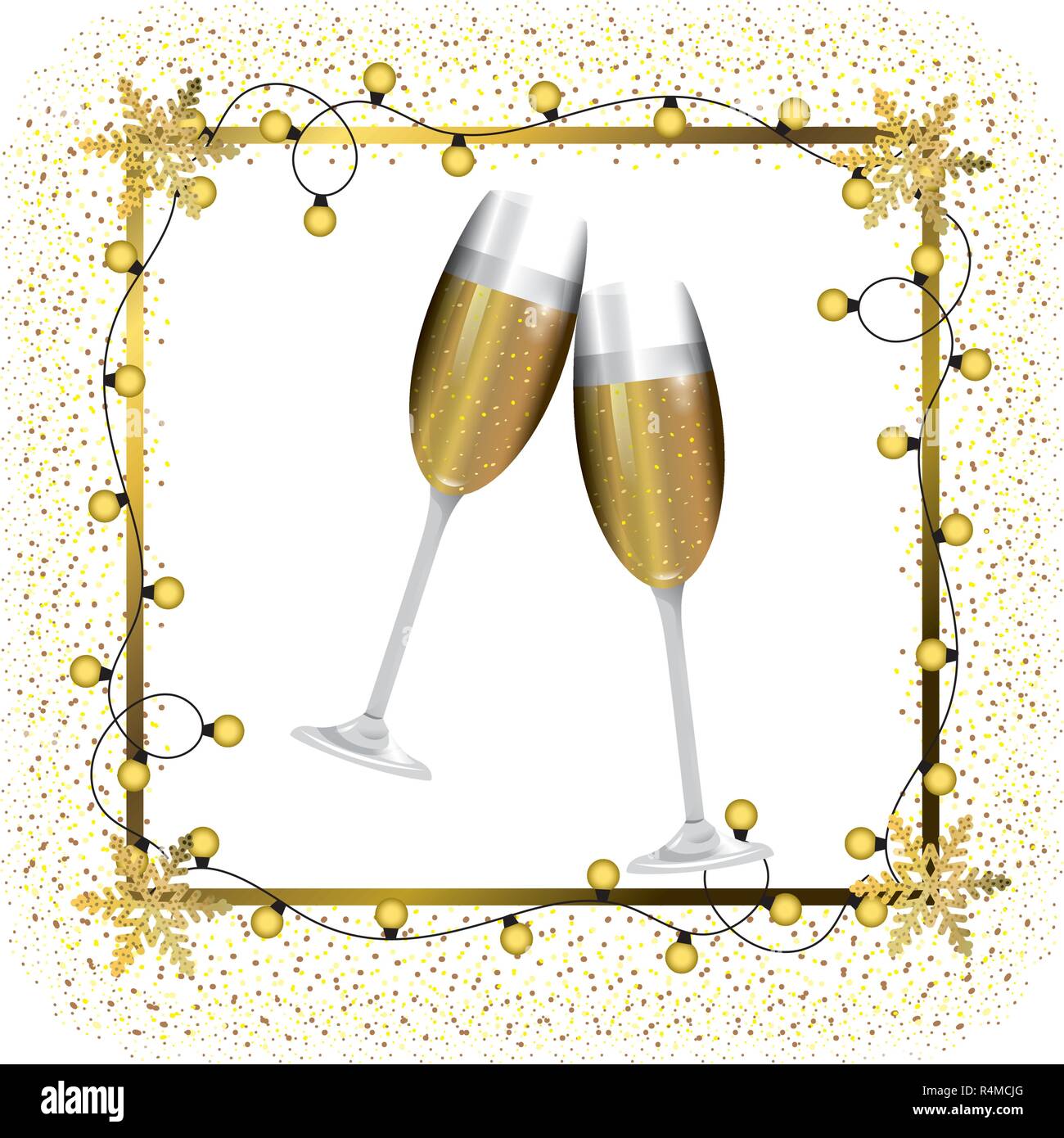 luxury and elegant champagne glasses with golden christmas decorations ...