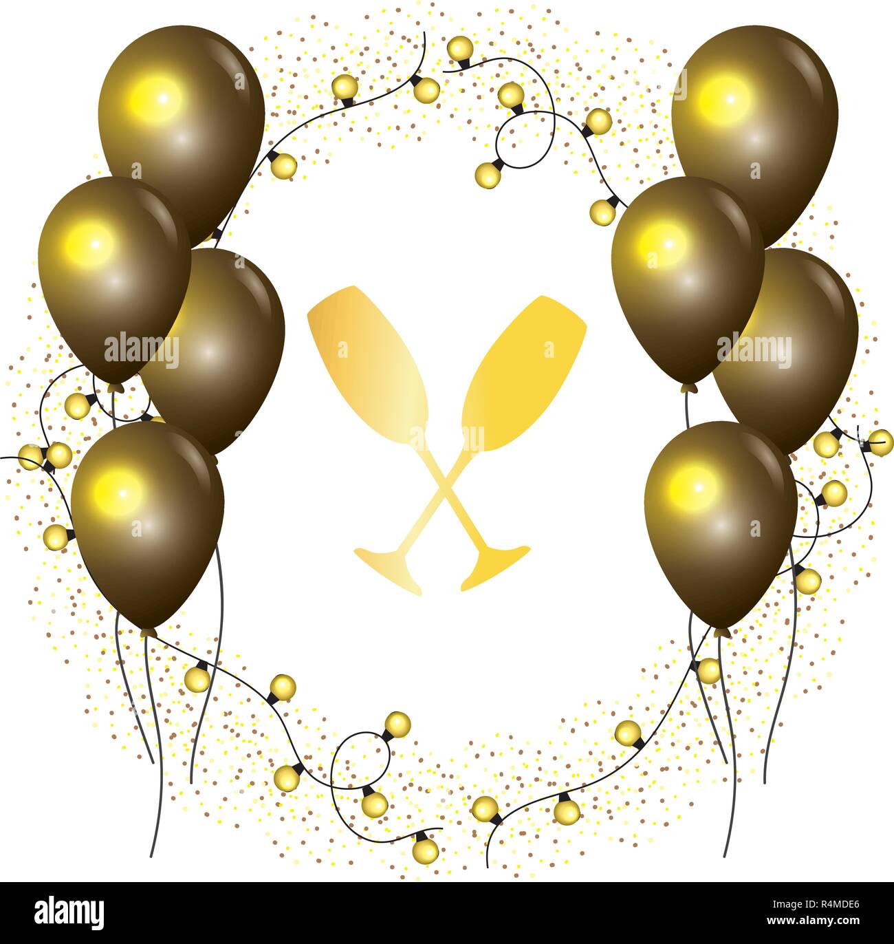 luxury and elegant champagne glasses with golden christmas decorations ...
