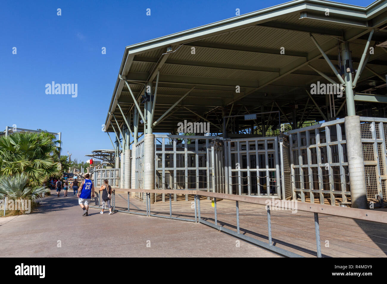 Massive steel enclosure in the Elephant Odyssey area of San Diego Zoo, California, United States. Stock Photo