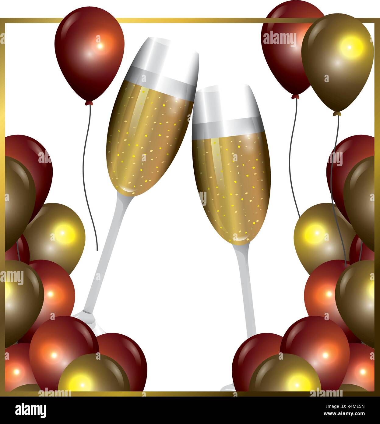 luxury and elegant champagne glasses with golden christmas decorations ...