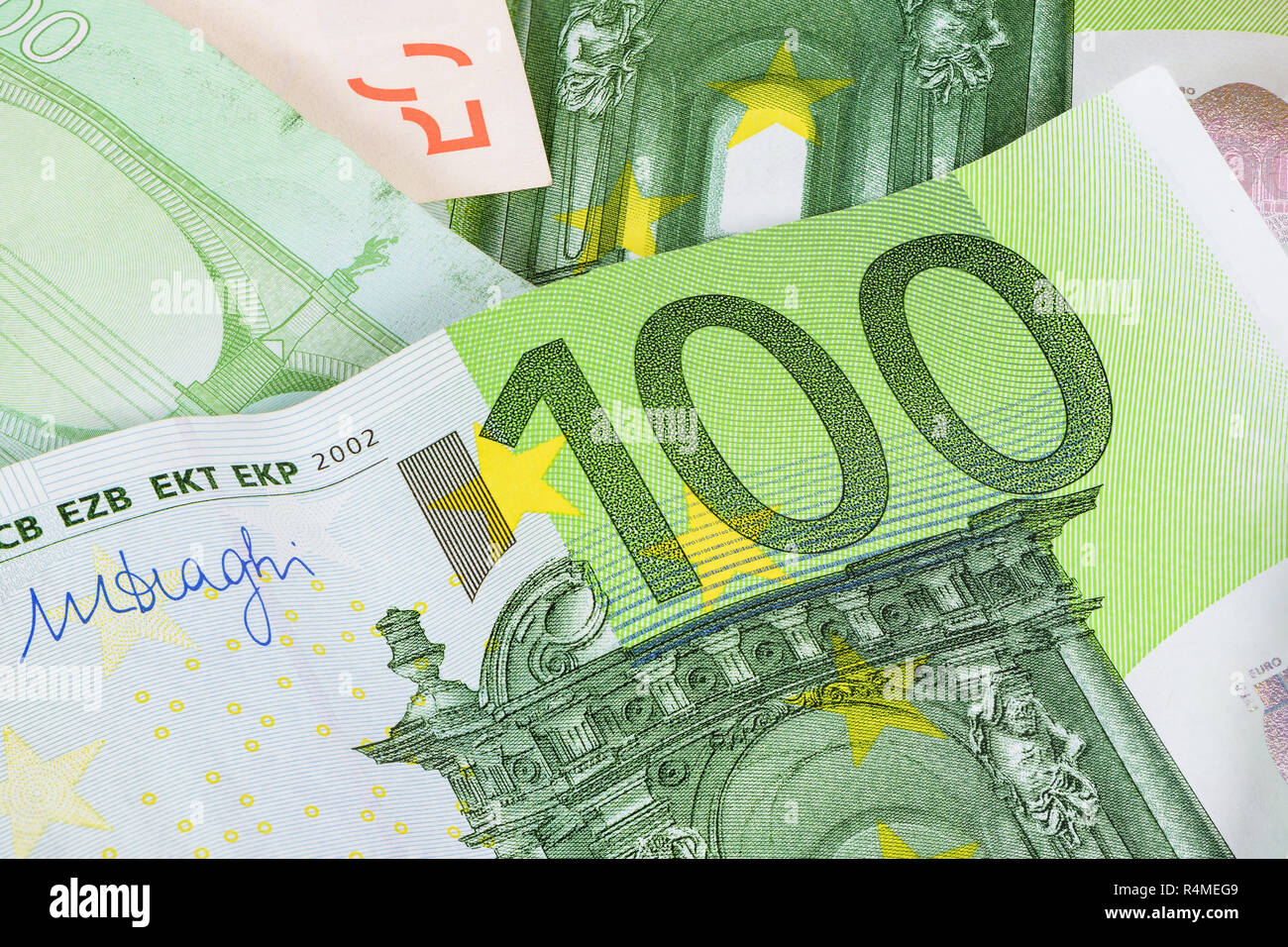 Closeup of 100 euro banknote as financial background Stock Photo