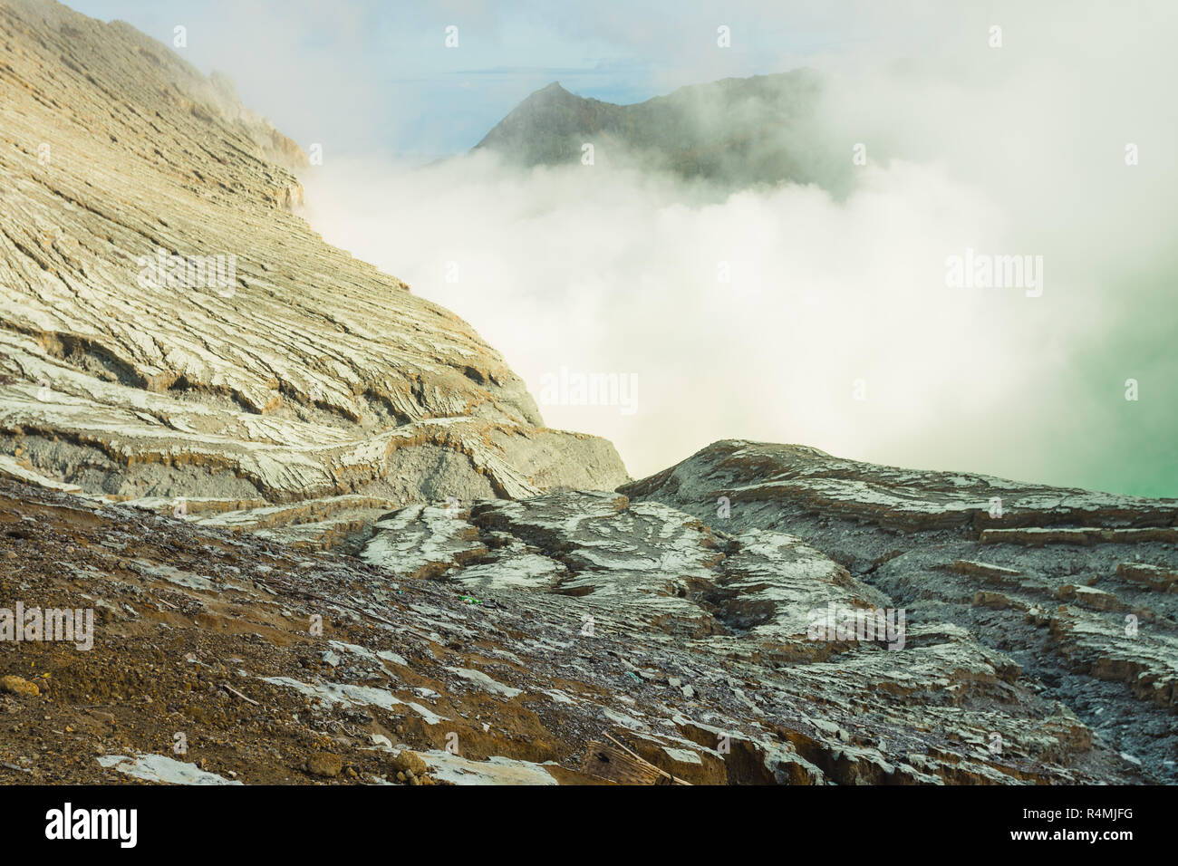 Sulfuric cloud out from Ijen mountain crater in Banyuwangi, Indonesia Stock Photo