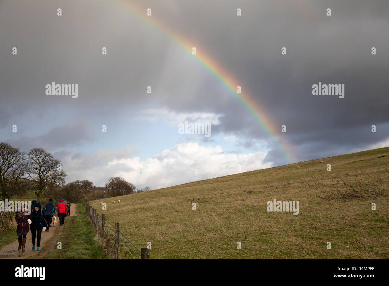 Rainbow at Tegg's Nose Country Park, Macclesfield, Cheshire, England, UK Stock Photo