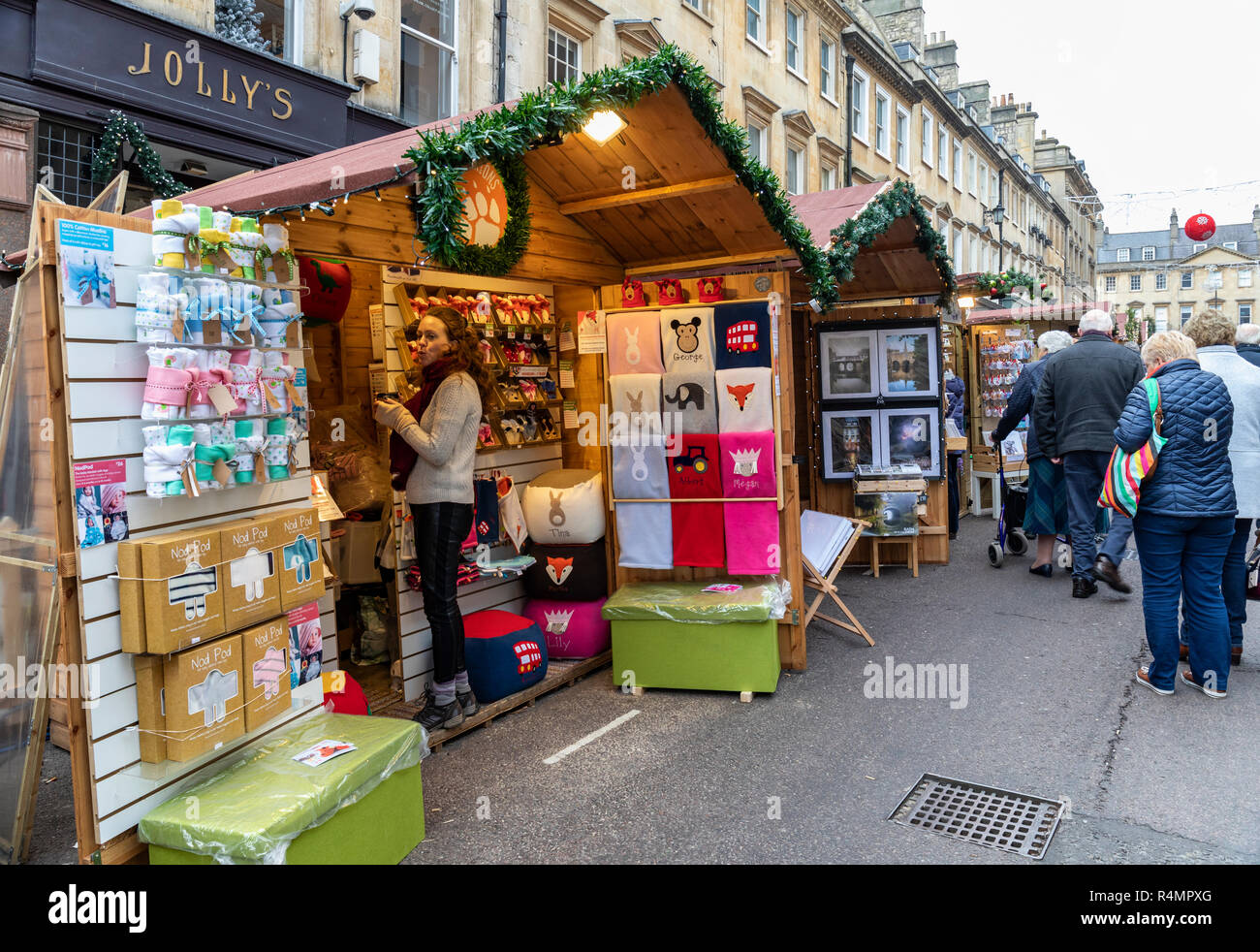 Christmas Market stalls in Milsom Street, Bath, England, UK Stock Photo
