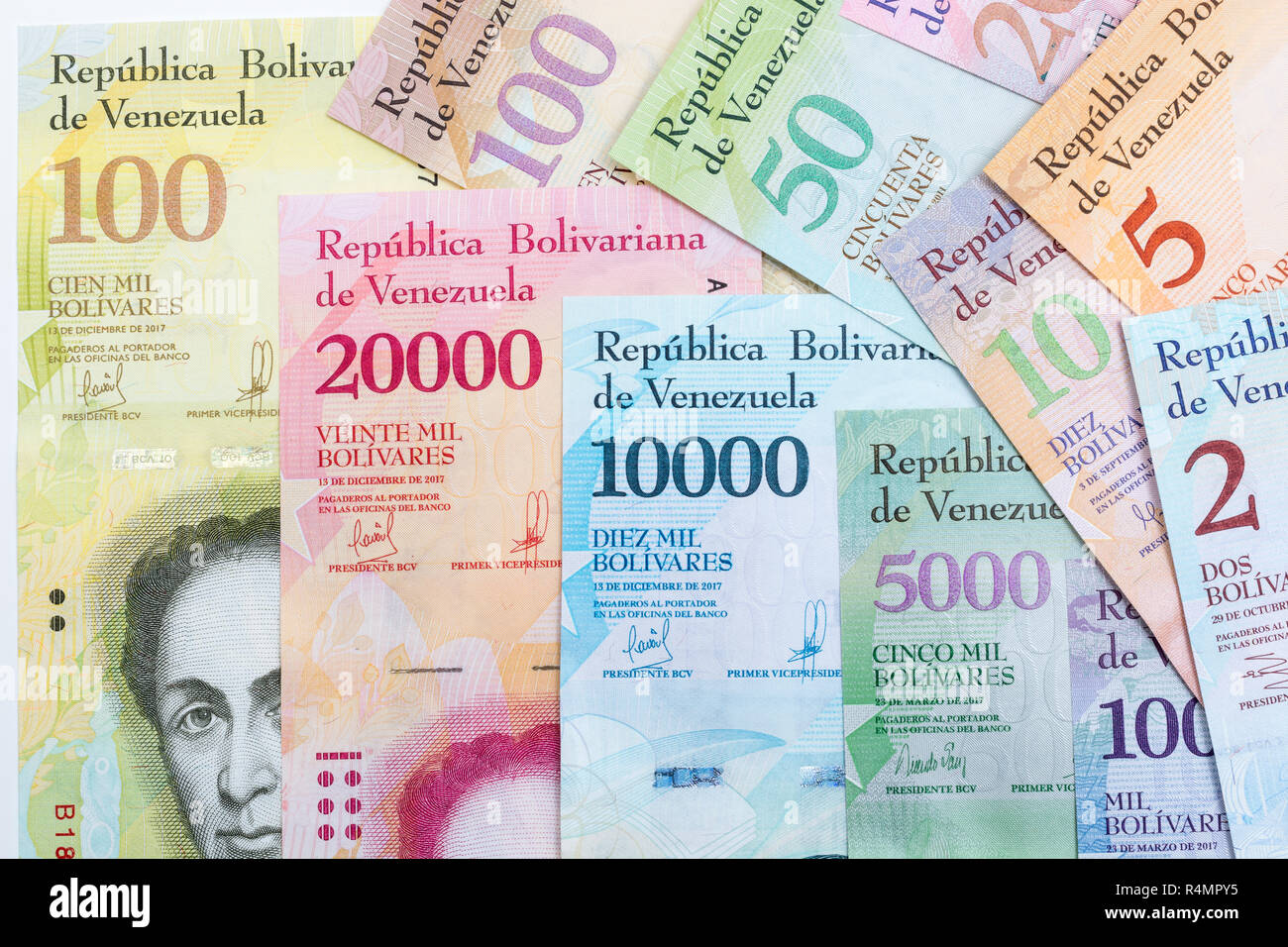 Venezuela Bolivar banknotes metaphor for Hyperinflation in the
