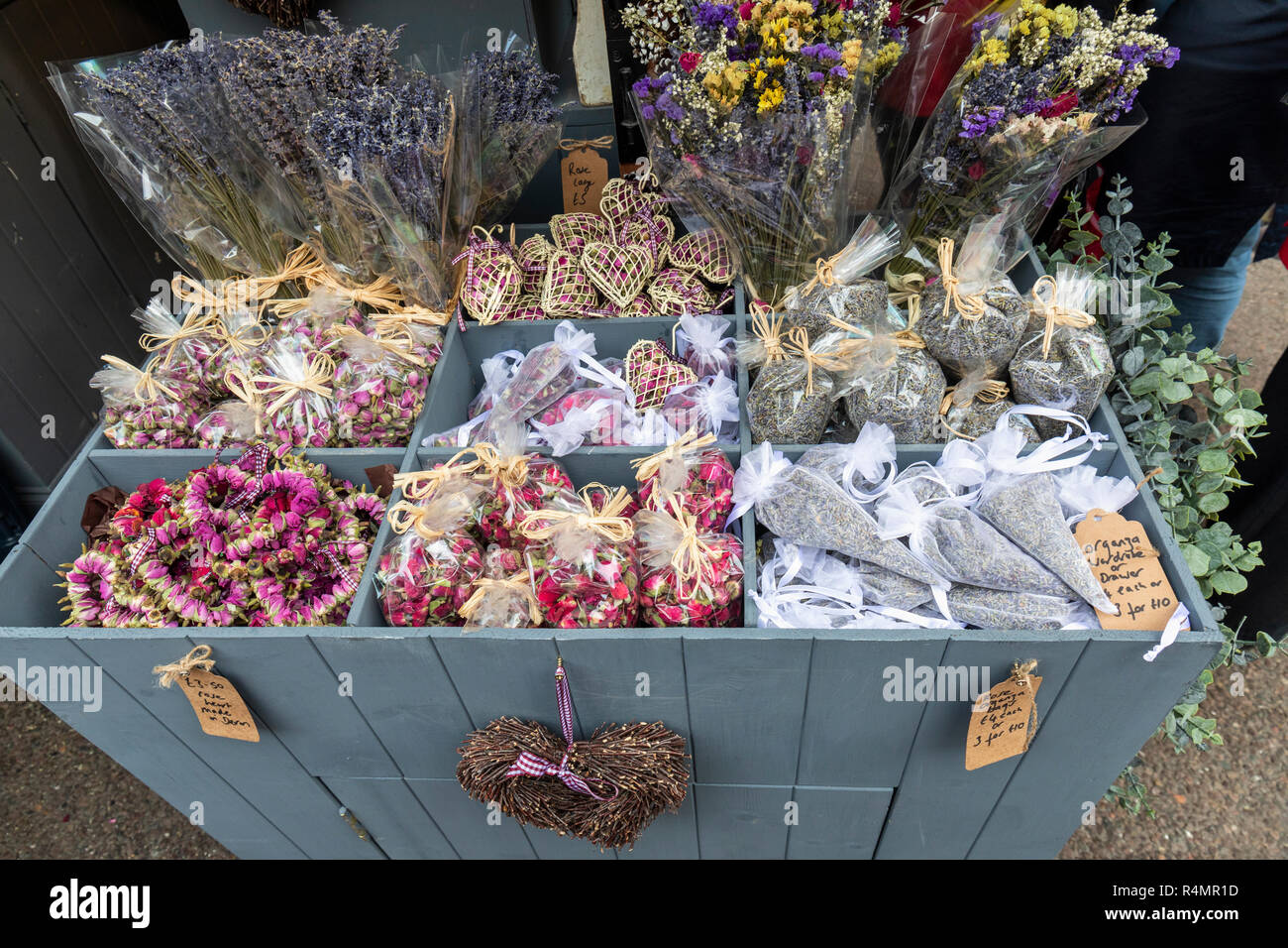 Scented dried flower products for sale at Bath Christmas Market, Bath
