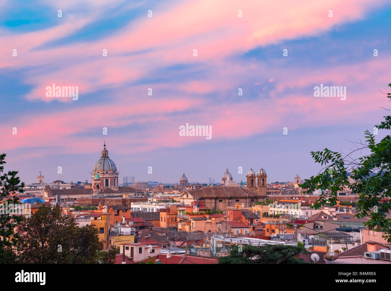 Aerial wonderful view of Rome at sunset, Italy Stock Photo