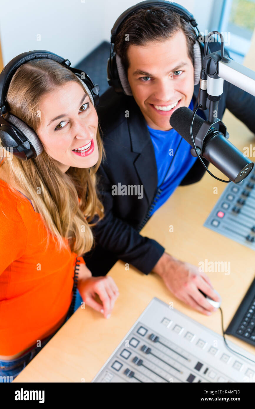 radio presenters in radio station on air Stock Photo Alamy