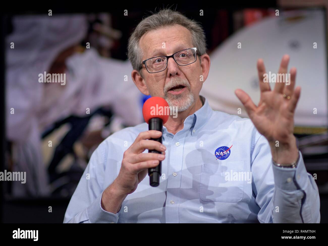 NASA Chief Scientist Jim Green, talks about Mars InSight during a social media briefing inside the Mission Support Area of the Jet Propulsion Laboratory November 25, 2018 in Pasadena, California. InSight, is a Mars lander designed to study the inner space of Mars and is scheduled to touch down on the Red Planet November 26th. Stock Photo