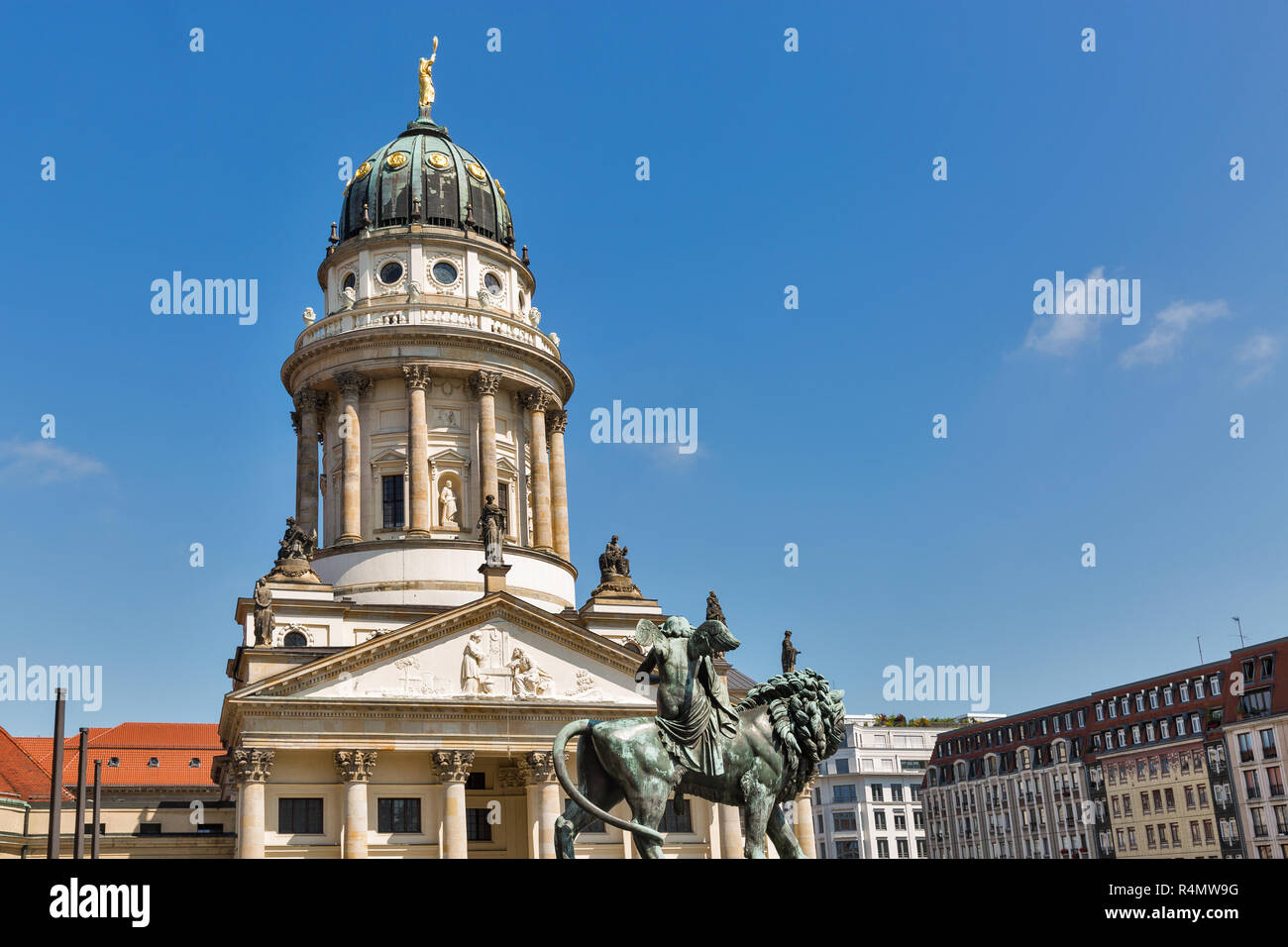 French Church exterior on Gendarmenmarkt square in Berlin, Germany. Side view. Stock Photo