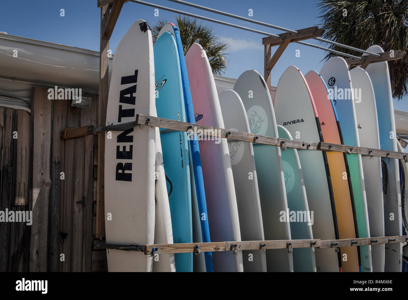 Surf boards for rent at St. Pete Beach, Florida Stock Photo