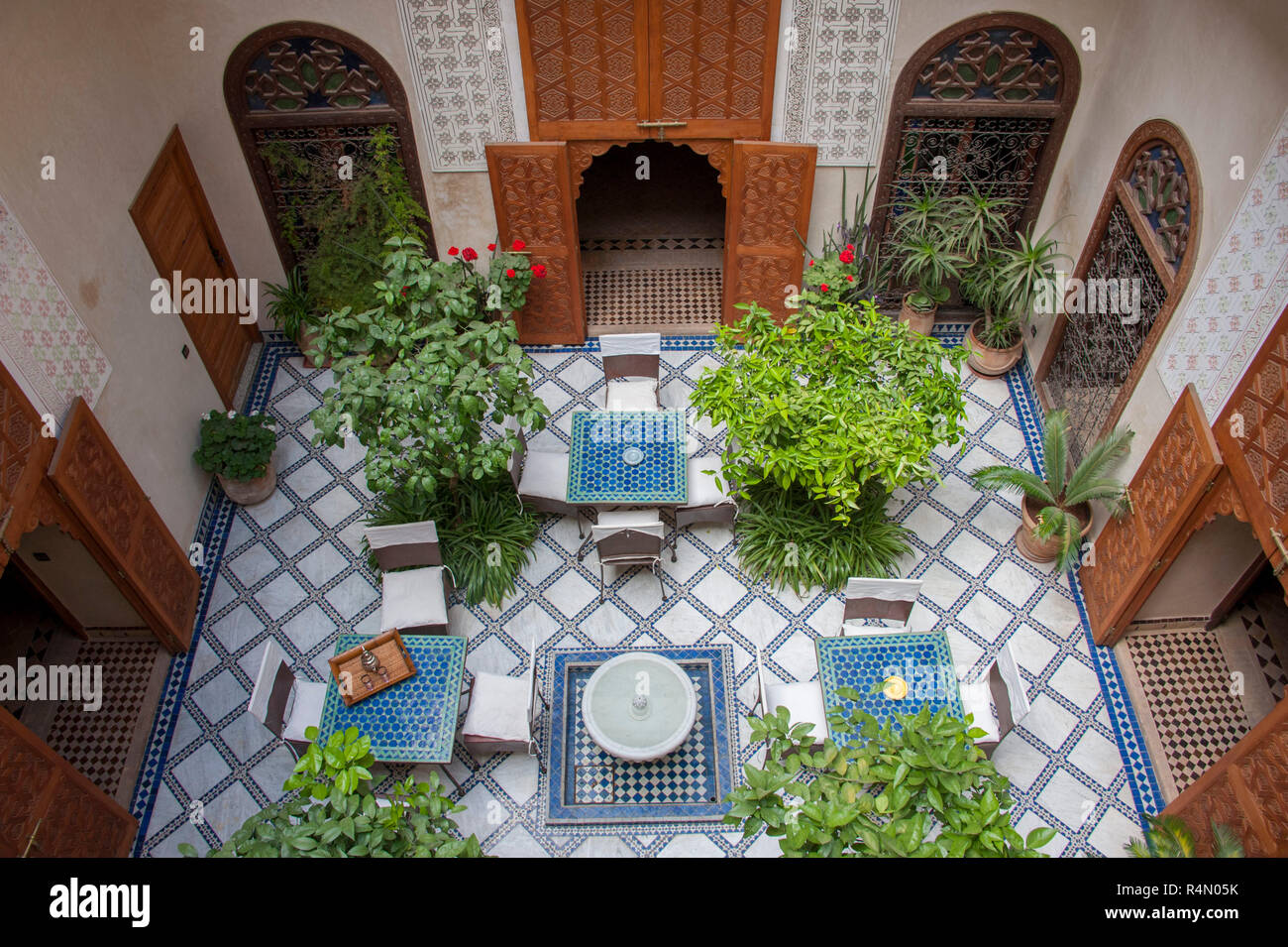 18 04 11 Marrakech Morocco Overhead view of a typical riad courtyard 18 04 11 Marrakech Morocco Overhead view of a typical riad courtyard