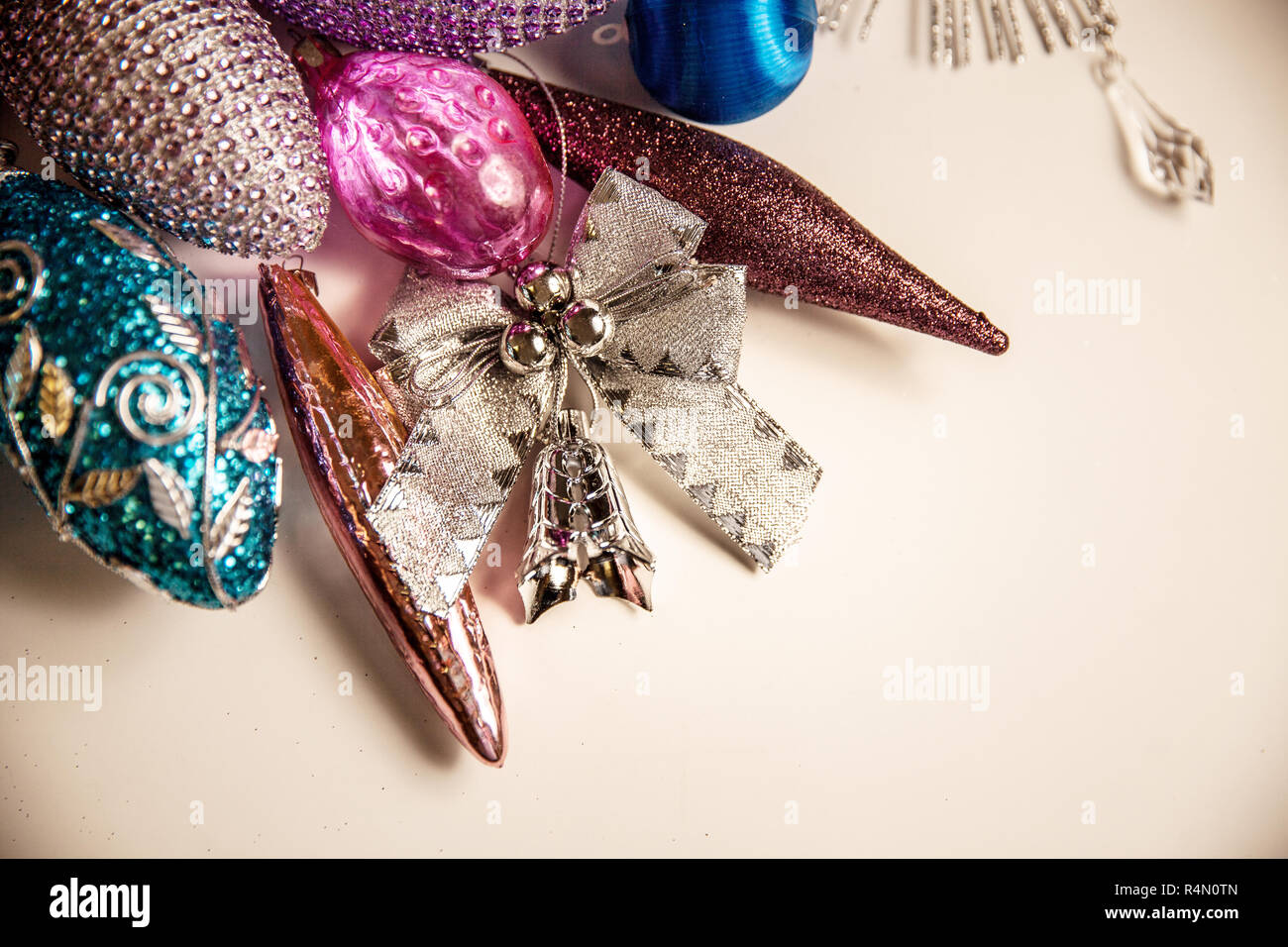Elegant Christmas 2019 Decor Closeup Blue And Pink Colors Stock