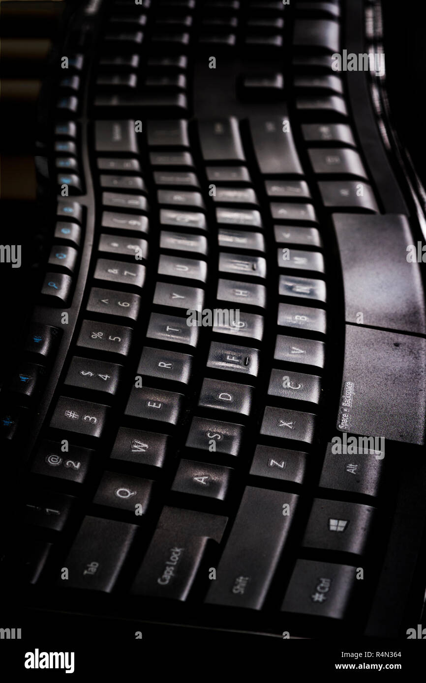 Close up photo of a contoured keyboard for a windows computer. Stock Photo