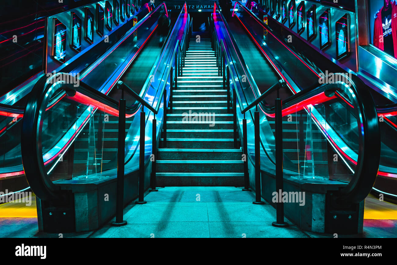 Buchanan Street Subway Station stairs escalator Glasgow Scotland UK Stock Photo