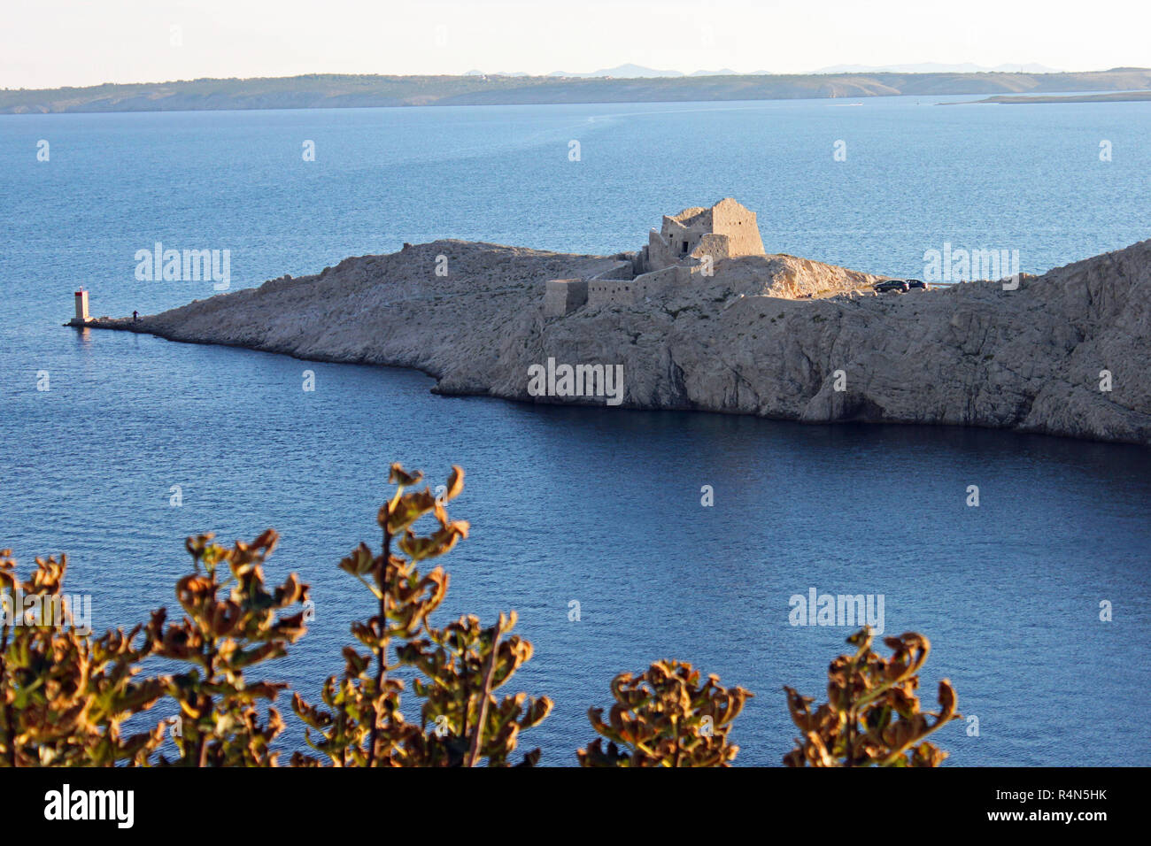 ruin of a castle at the south end of island pag croatia stock photo