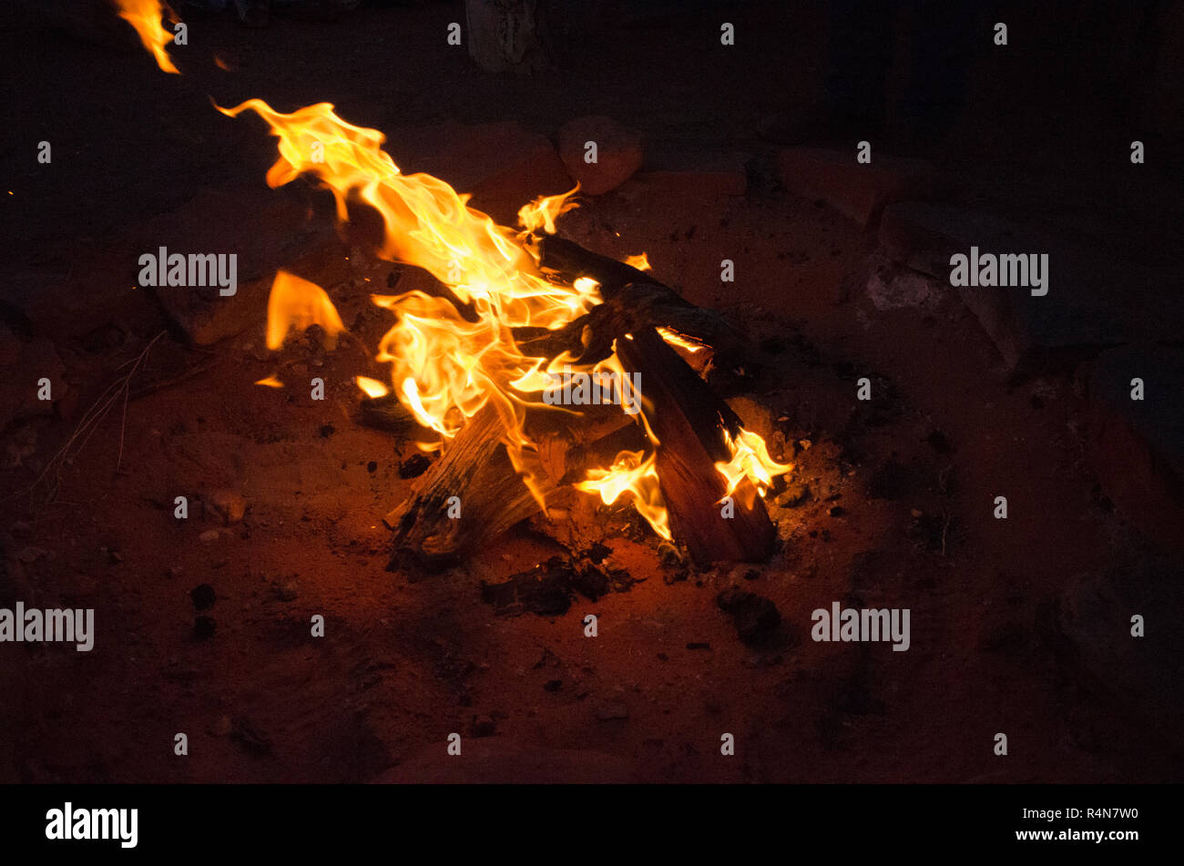 Campfire at night Stock Photo