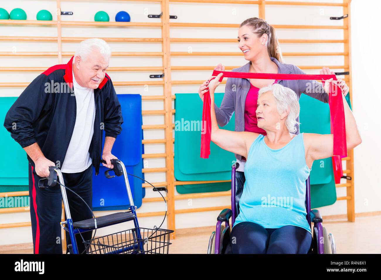 Seniors in physical rehabilitation therapy Stock Photo