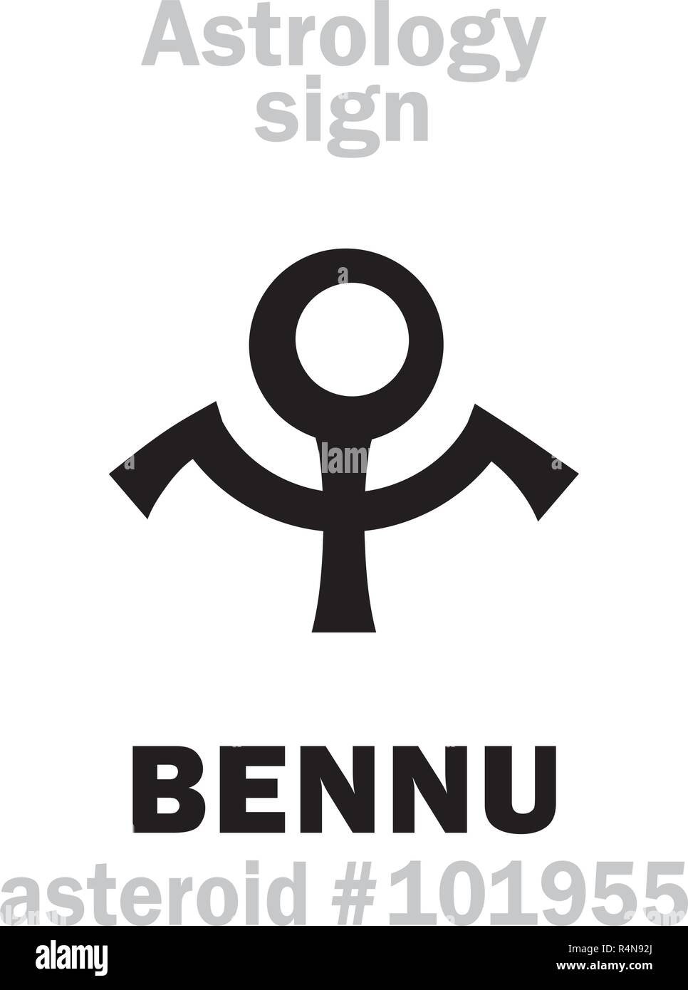 Astrology Alphabet: BENNU (Ba of Ra, The Egyptian Phonix), potentially hazardous asteroid #101955. Hieroglyphics character sign (single symbol). Stock Vector