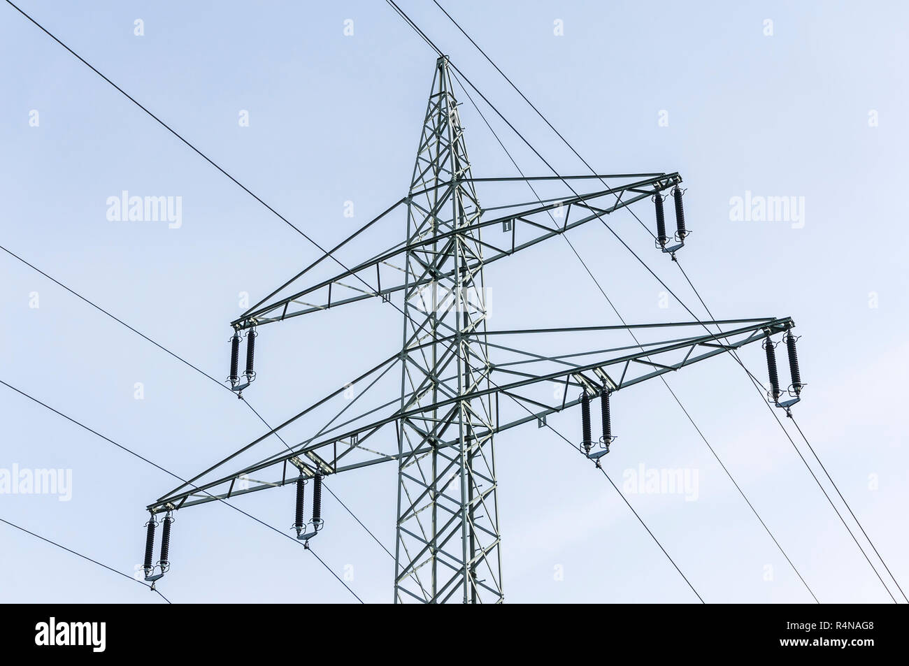 overhead line with earth cables and free ropes Stock Photo
