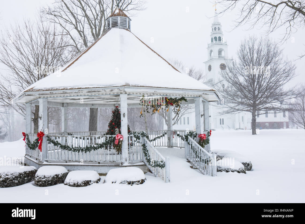 Templeton, MA town common on a snowy New England day Stock Photo
