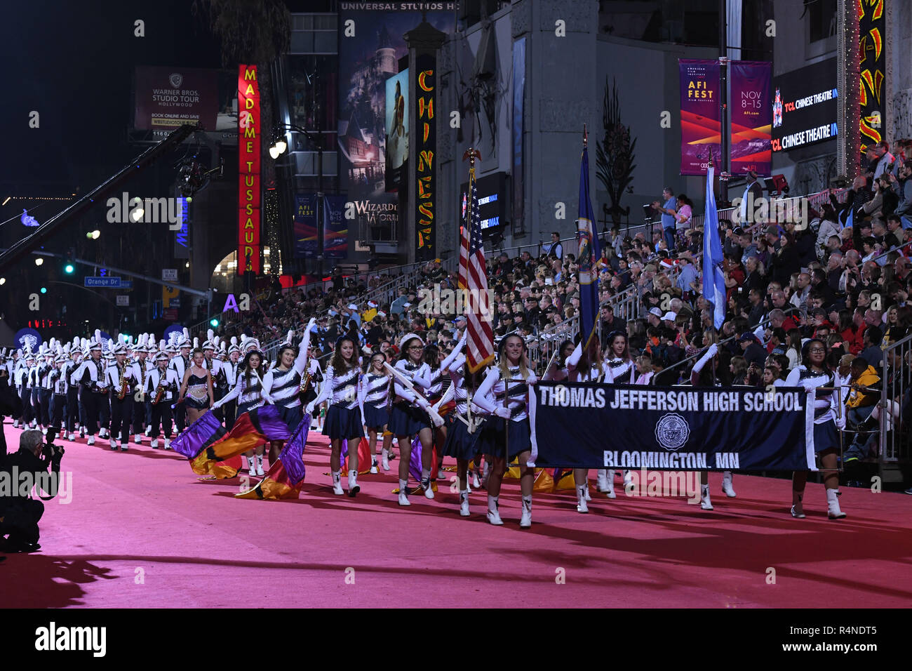 Thomas Jefferson High School marching band at the 87th Annual Hollywood Christmas Parade in