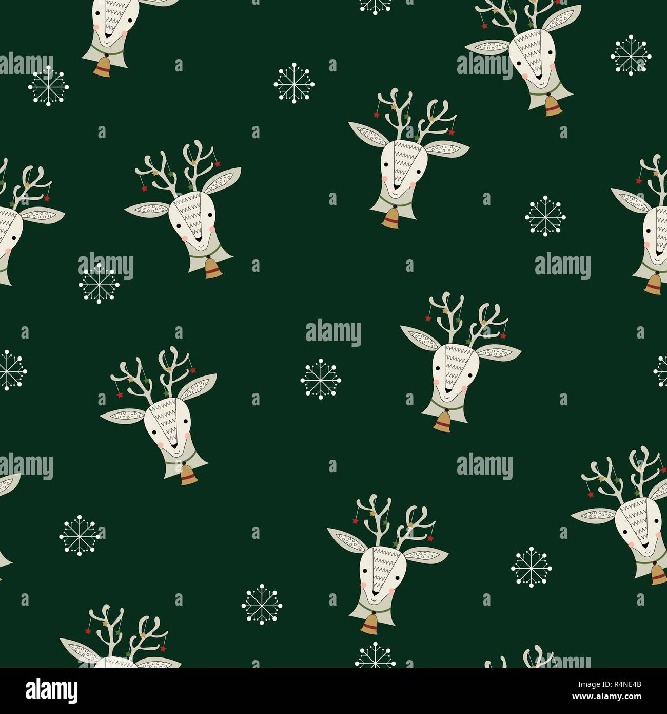 Download Festive Seamless Pattern With Reindeer And Snowflakes On The Dark Green Background Christmas Design For Cards Paper Textile Vector Illustration Stock Vector Image Art Alamy