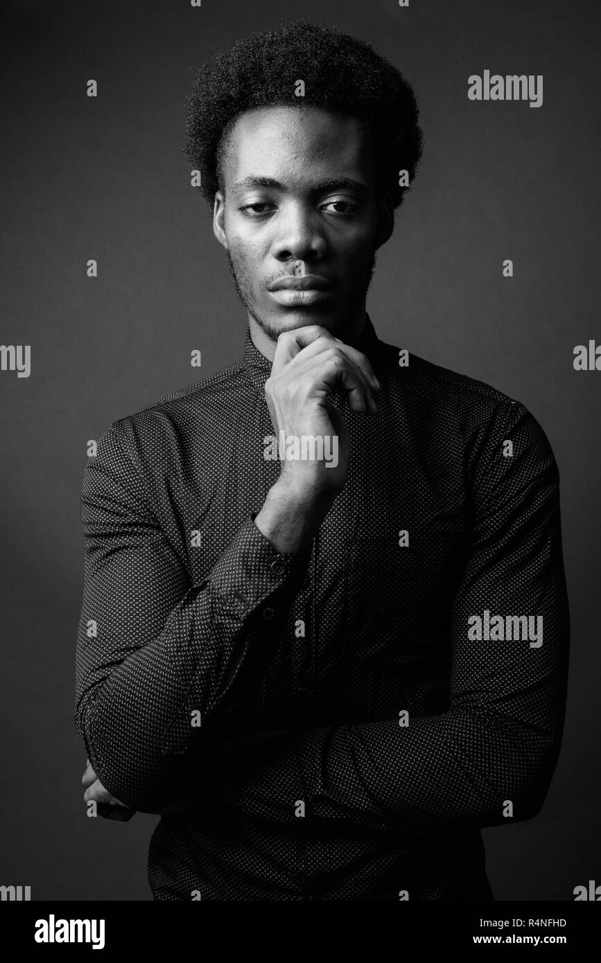 Black and white portrait of handsome African man Stock Photo