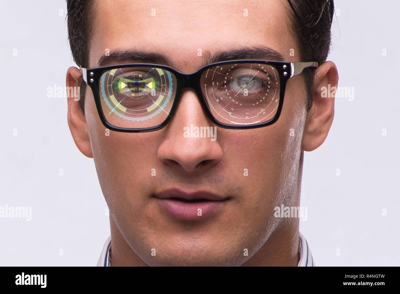 Concept of sensor implanted into human eye Stock Photo