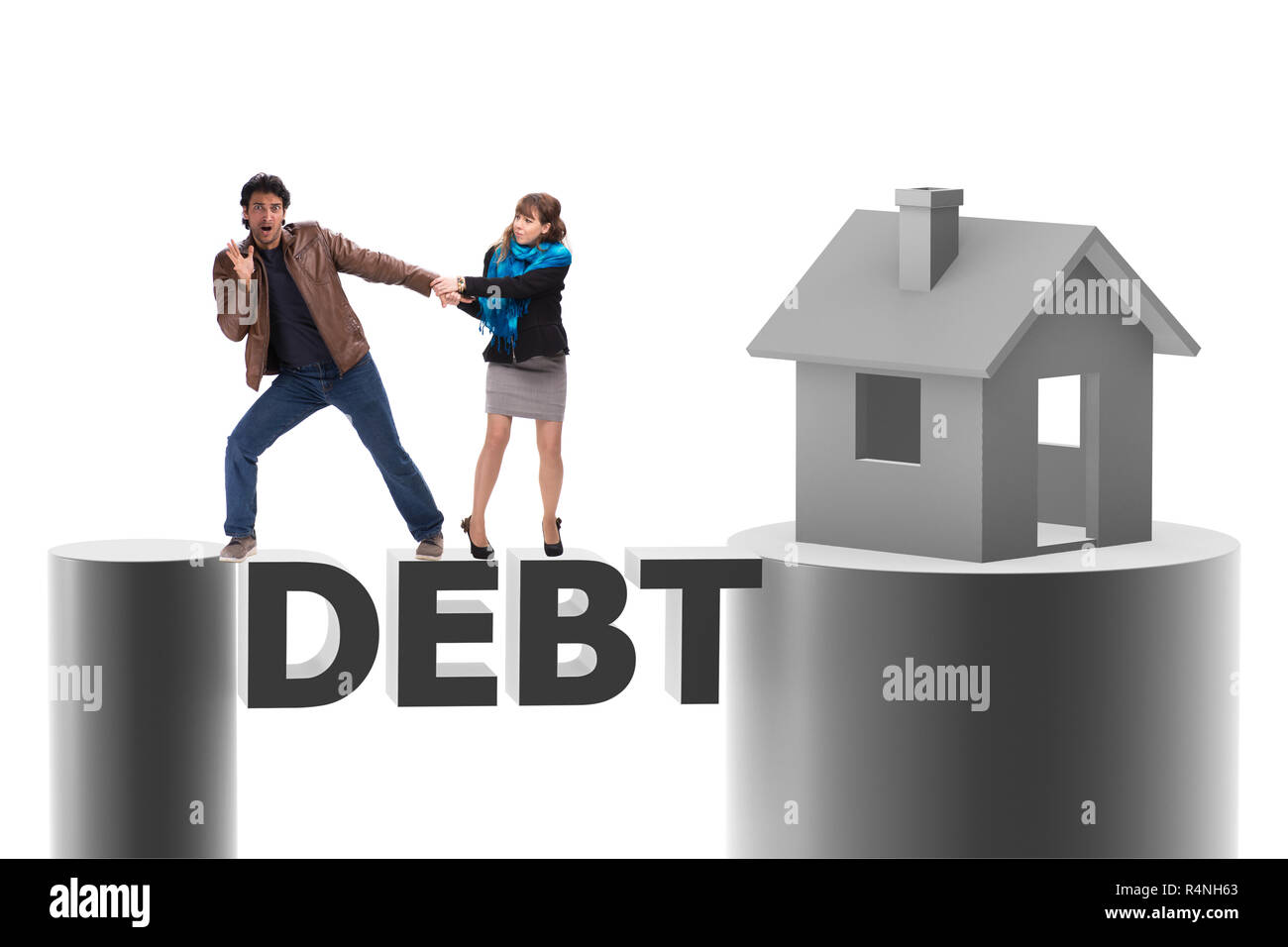 Concept of family taking mortgage loan for house Stock Photo