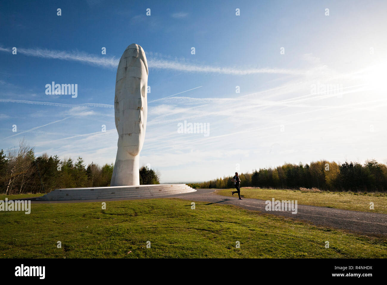 'The Dream' sculpture, St Helens, UK Opened in 2009, the winner of Channel 4's Big Art Project, a 20 metre high 'girl' made of marble by Jaume Plensa. Stock Photo
