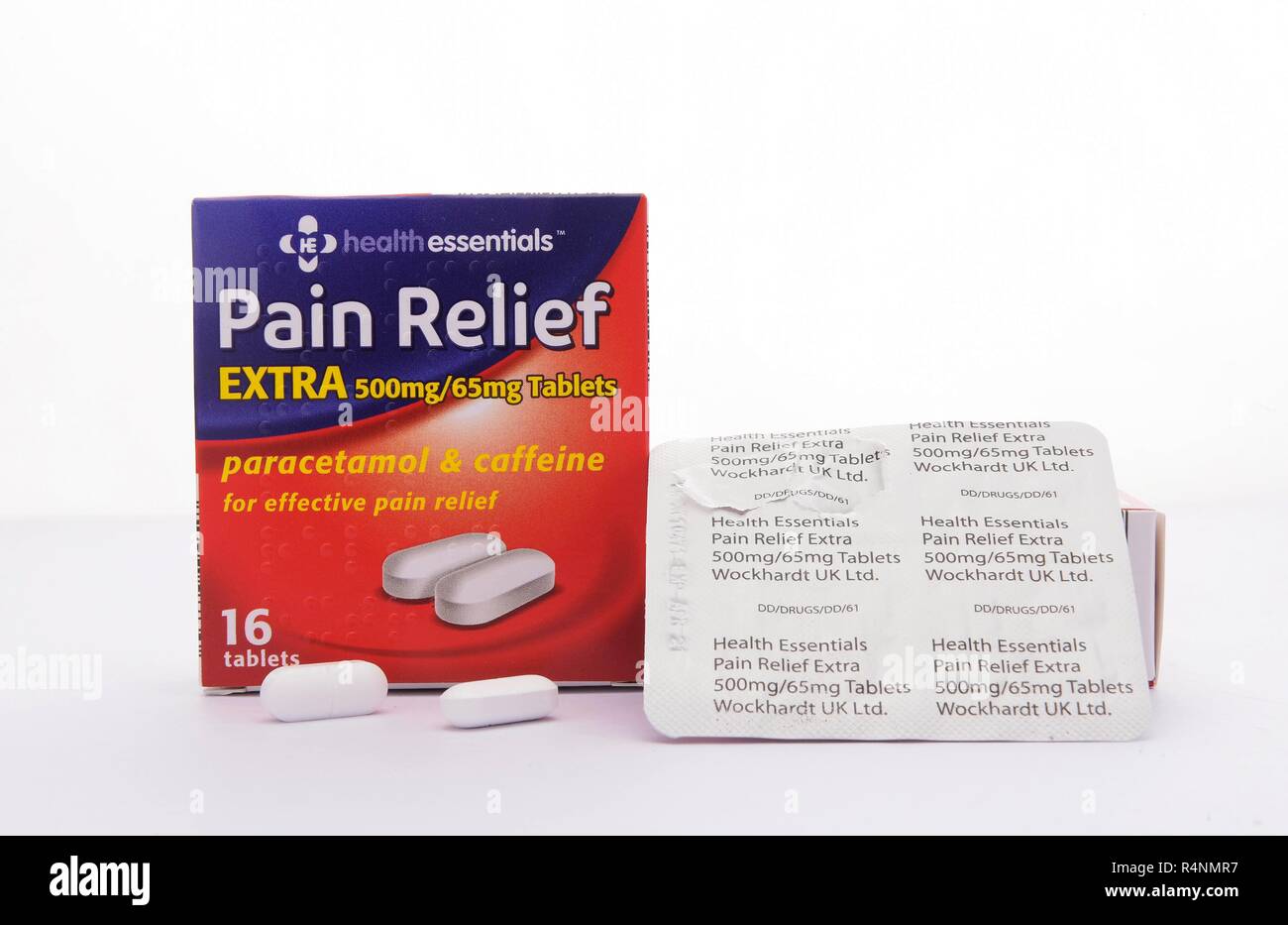 Pain killers pain relief extra 500mg 65mg tablets paracetamol hires stock photography and