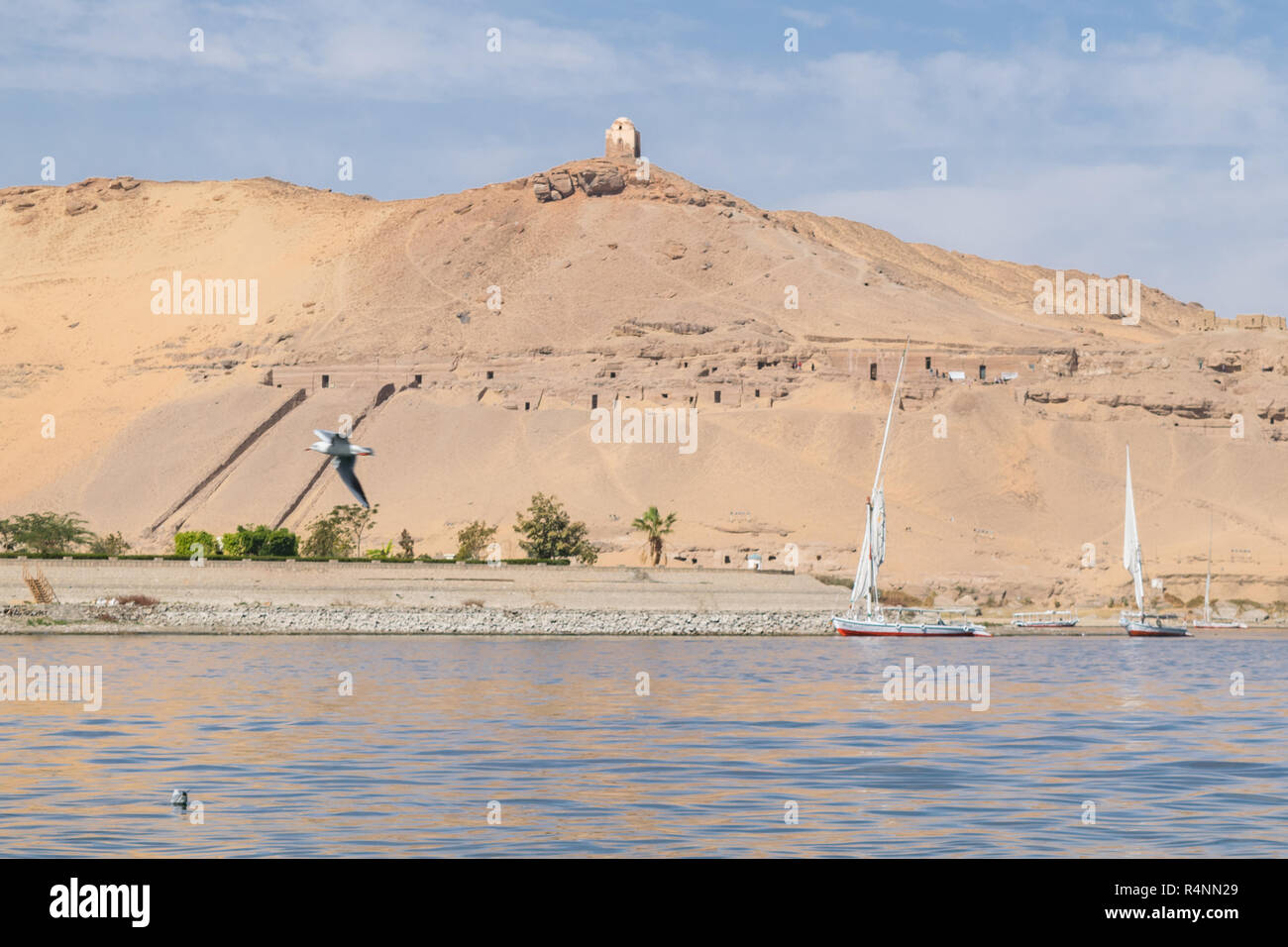 Beautiful scene for Nile river and boats from Luxor and Aswan tour in Egypt Stock Photo