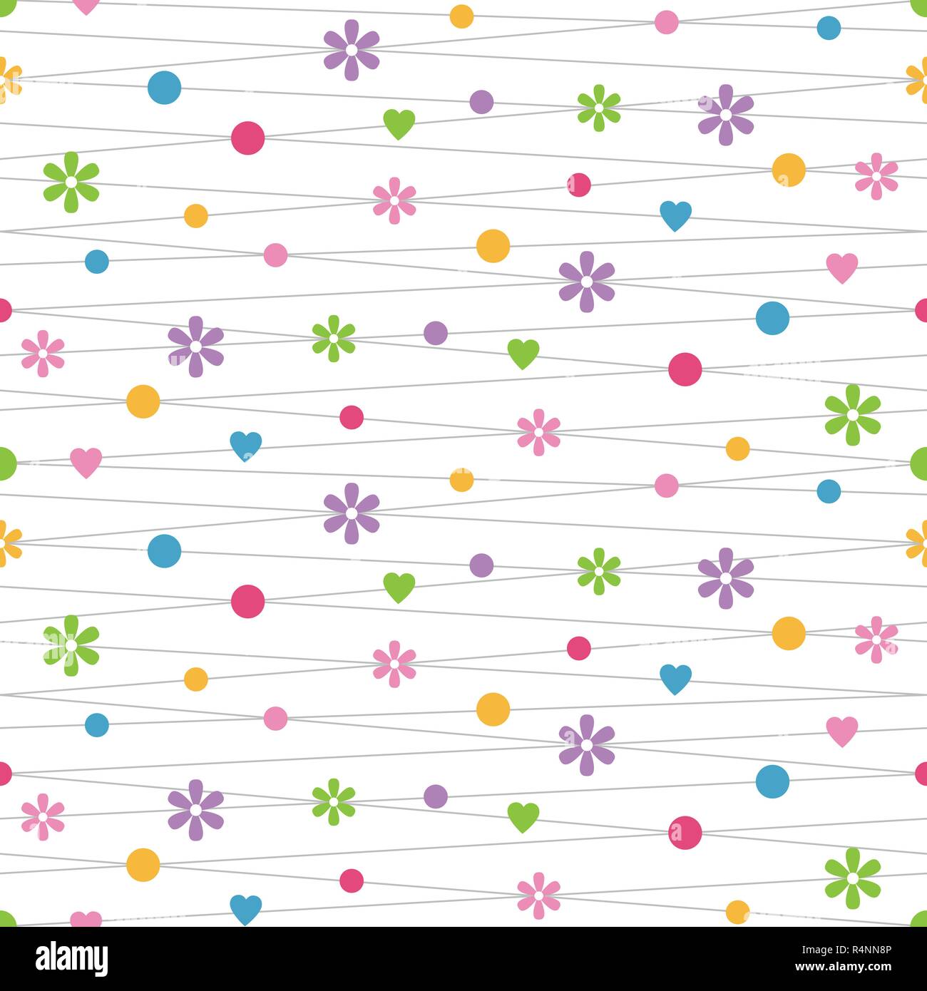 Hearts, flowers and dots pattern on white background Stock Vector Image ...