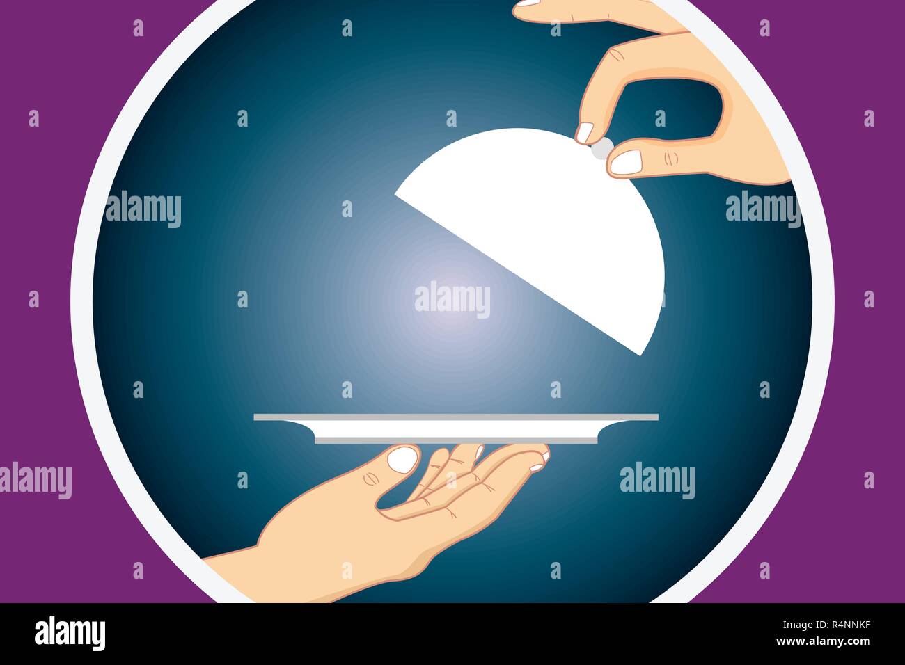 Design business Empty template isolated Minimalist graphic layout template for advertising . Hu analysis Hands Serving Tray Platter and Lifting the Li Stock Vector