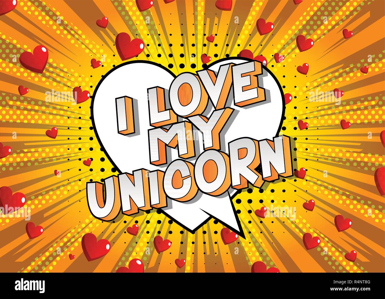 I Love My Unicorn - Vector illustrated comic book style phrase on