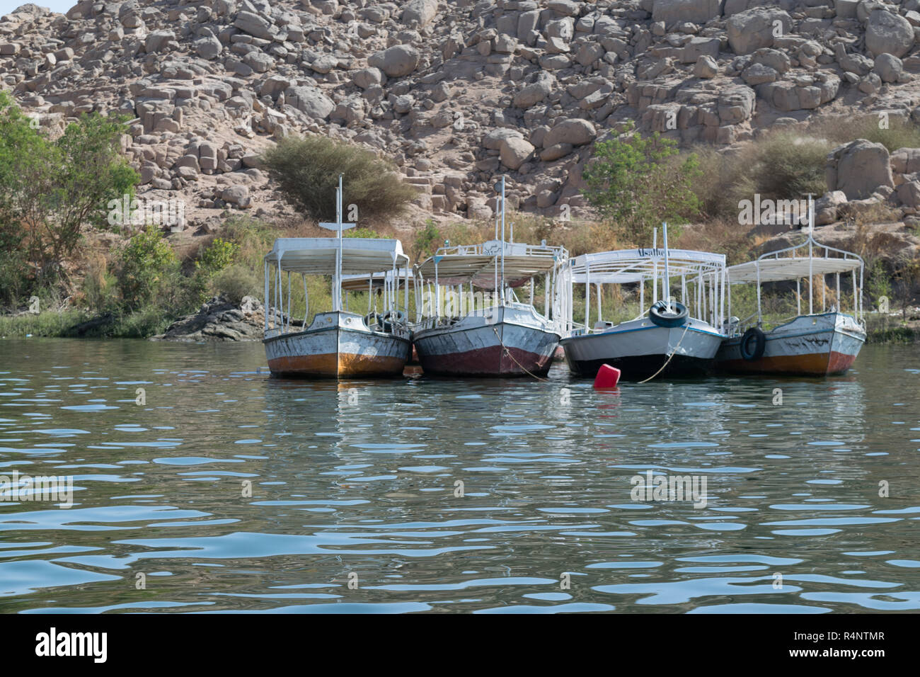 Beautiful scene for Nile river and boats from Luxor and Aswan tour in Egypt Stock Photo