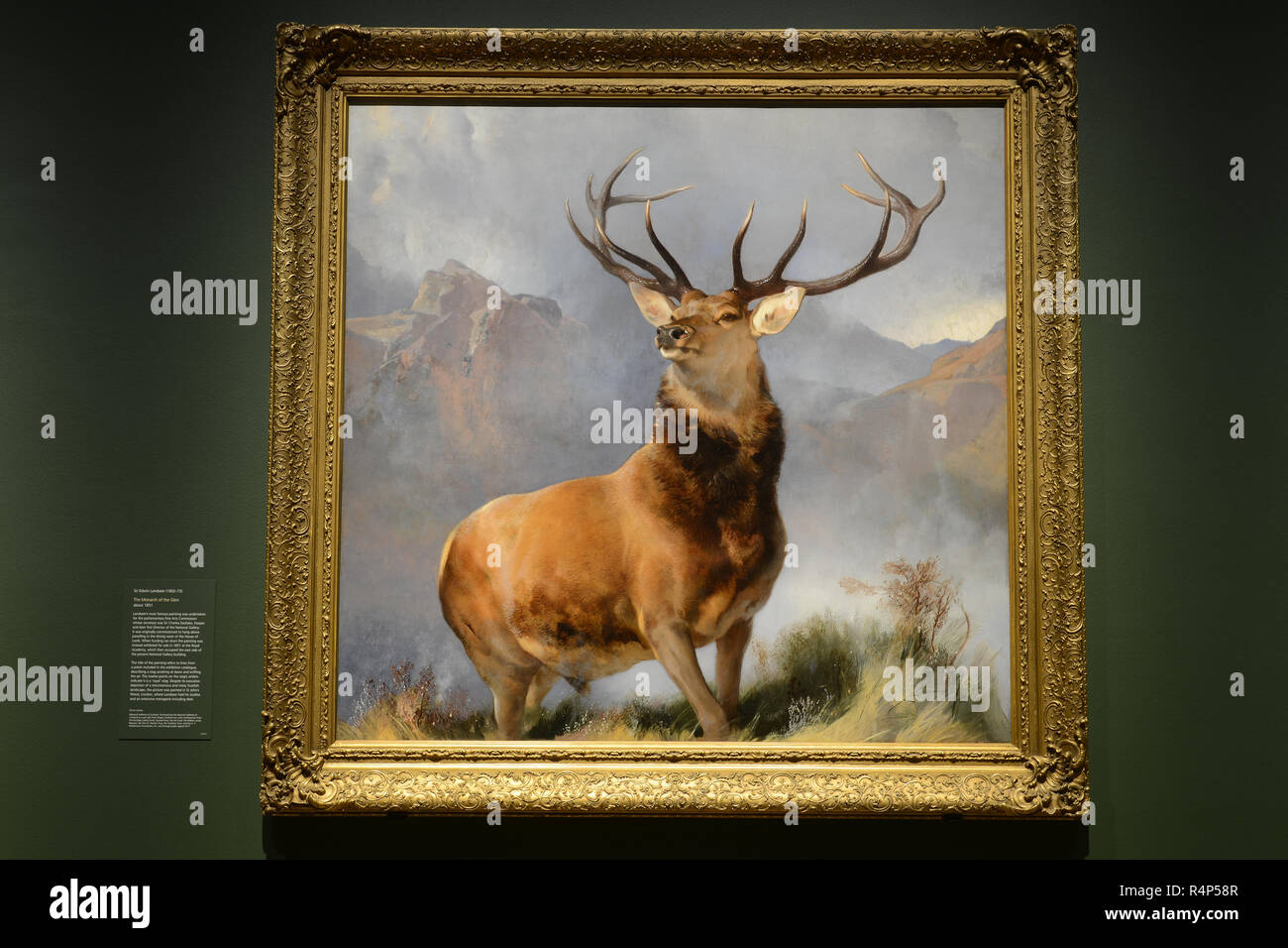 London, UK. 28th November, 2018. The Monarch of the Glen goes on display at The National Gallery. Painted around 1851 by English artist Sir Edwin Landseer, it depicts a royal stag and is arguably the world’s best known animal painting. Credit: Howard Jones/Alamy Live News Stock Photo