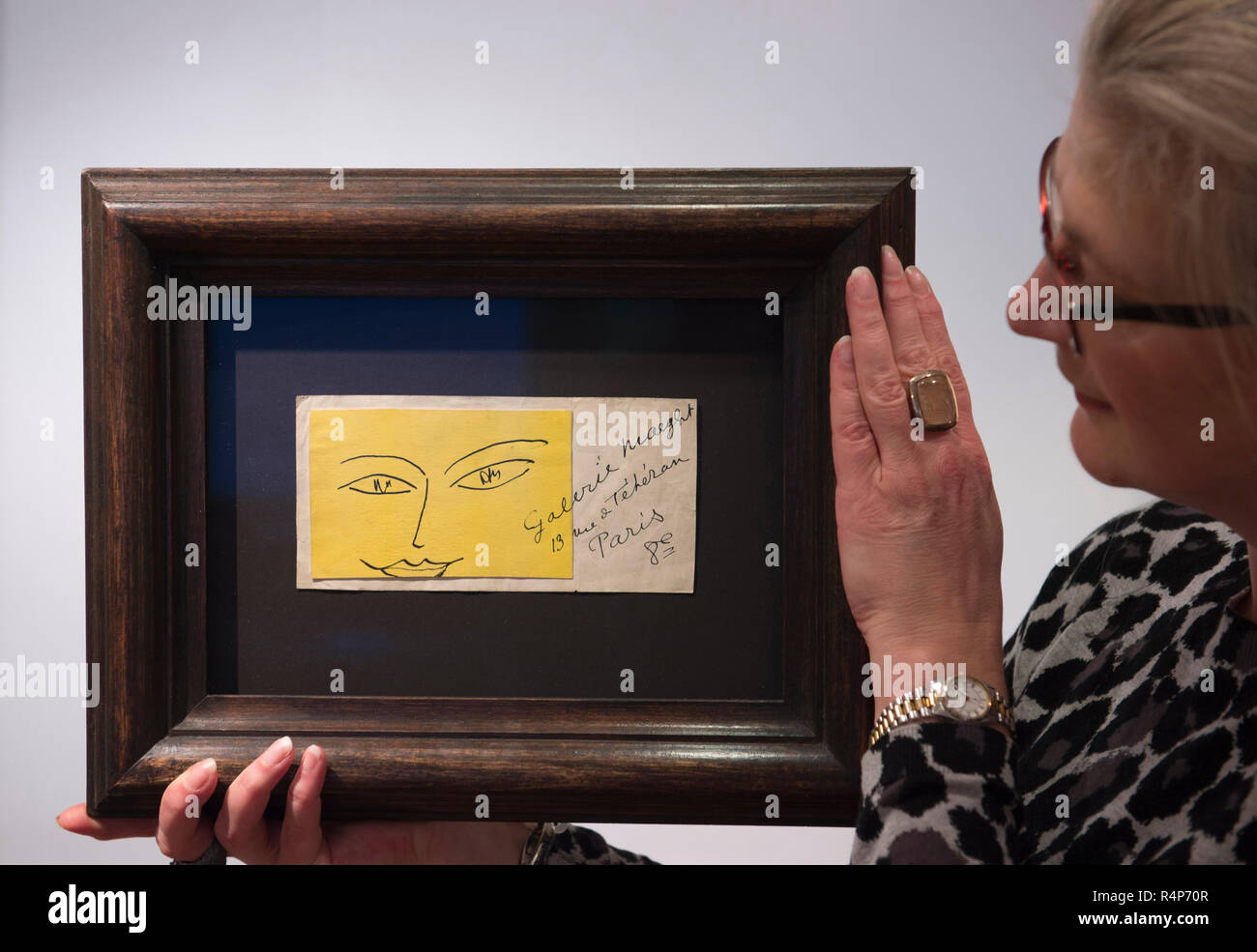 Mayfair and St. James’s, London, UK. 28 November, 2018. London Art Week combines special selling exhibitions and auctions with one-off events exploring 5,000 years of fine art. Talks and discussions cover a wide range of subjects, including a vibrant exhibition of early 20th century commercial illustration. Image: Visage, Henri Matisse. Stephen Ongpin Gallery. Credit: Malcolm Park/Alamy Live News. Stock Photo