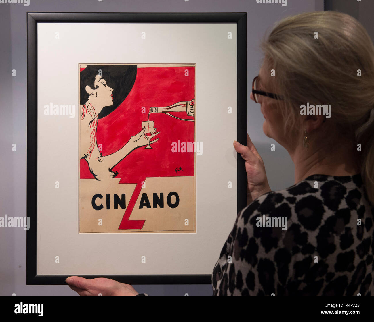 Mayfair and St. James’s, London, UK. 28 November, 2018. London Art Week combines special selling exhibitions and auctions with one-off events exploring 5,000 years of fine art. Talks and discussions cover a wide range of subjects, including a vibrant exhibition of early 20th century commercial illustration. Image: Cinzano, René Gruau. Stephen Ongpin Fine Art. Credit: Malcolm Park/Alamy Live News. Stock Photo