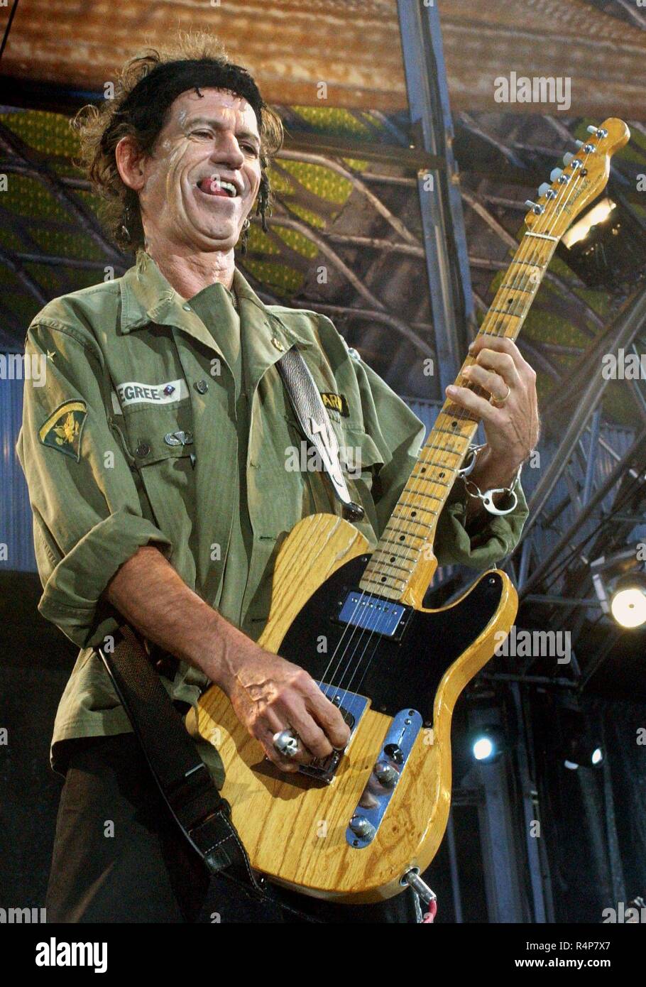 Oberhausen, Deutschland. 13th June, 2003. Keith Richards of the Rolling  Stones rocked on 13.6.2003 on the stage in Oberhausen. Approximately 60,000  spectators came to the open-air concert of the British rock veterans