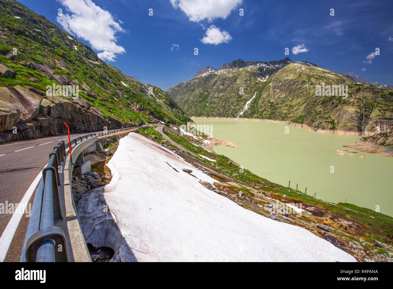 The Grimsel Pass, Switzerland, Europe. Grimsel pass is a mountain pass in Switzerland, crossing the Bernese Alps Stock Photo