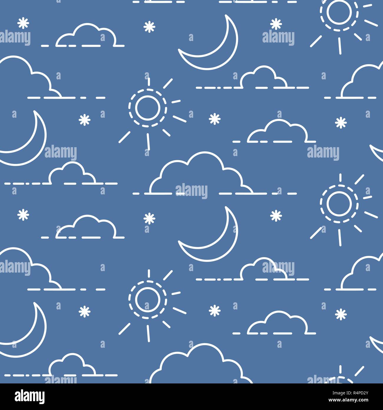 Clouds and sun in the sky vector seamless pattern. Stock Vector