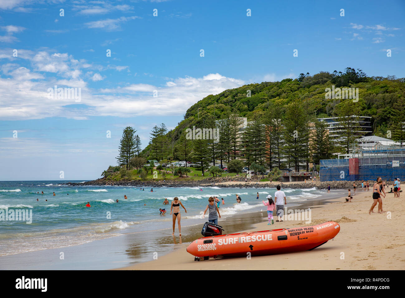 Zodiac inflatable surf rescue boat on Burleigh heads beach,Gold Coast