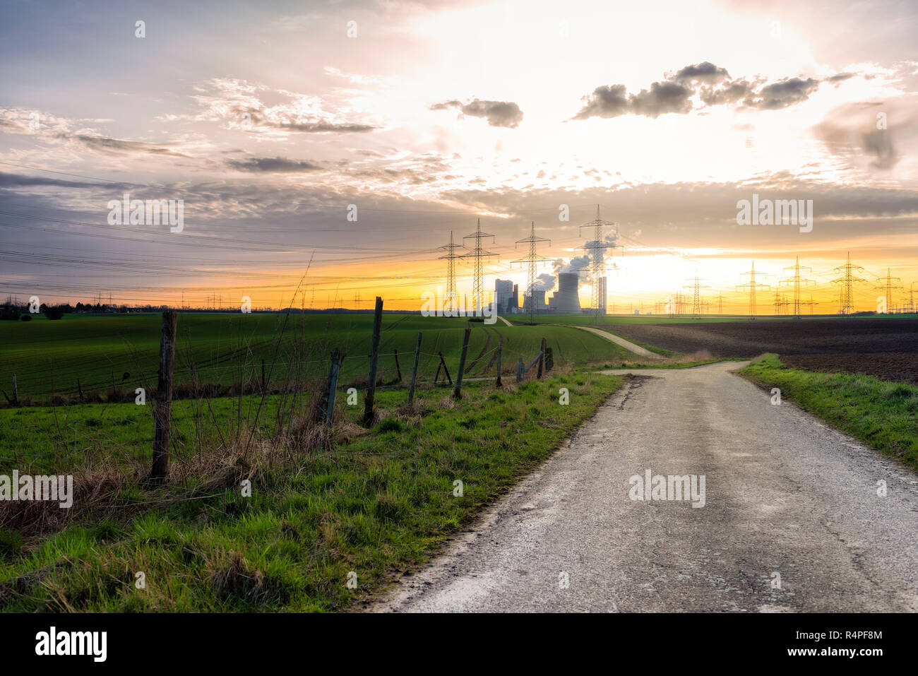 lignite-fired power plant with cooling towers Stock Photo