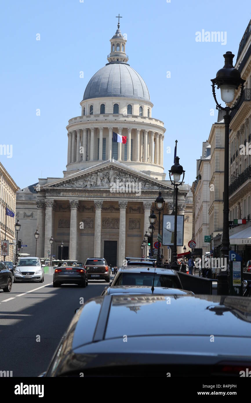 The Monumental Pantheon located in the Latin Quarter of Paris France is the burial place of French National Heroes and dignitaries. Stock Photo