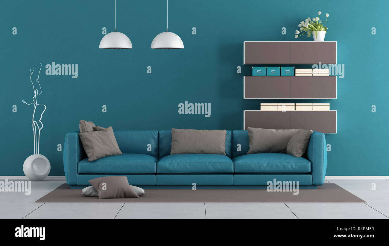 Blue and brown modern living room Stock Photo