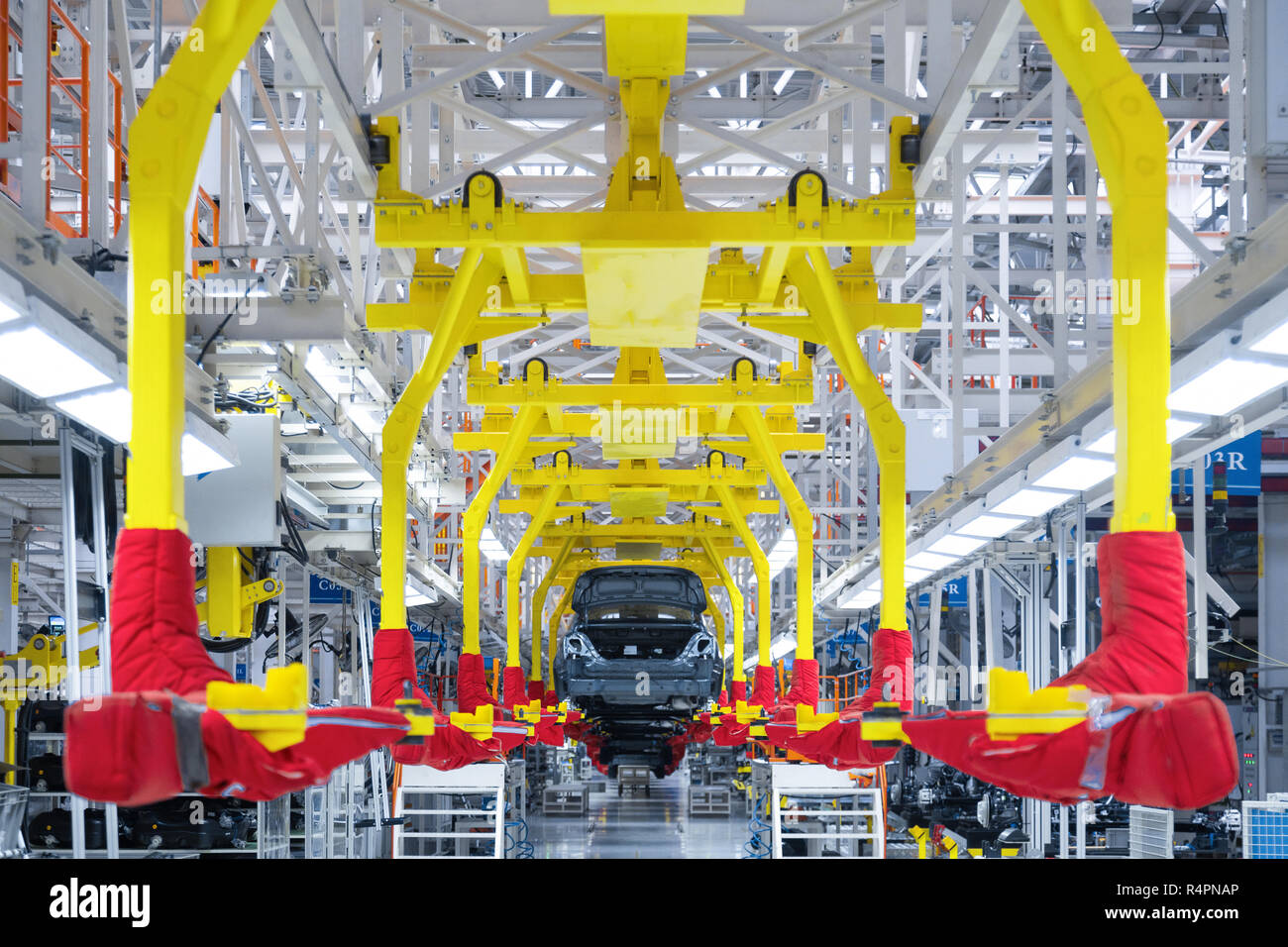 Movement of vehicles along the production line at the plant. Car
