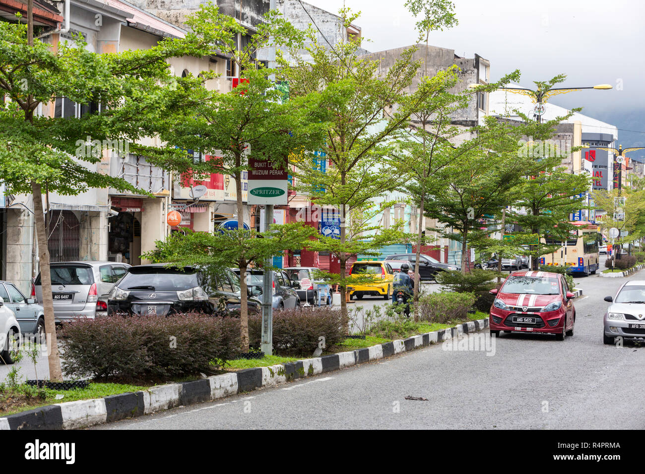 Street Scene with Local Traffic, Taiping, Malaysia. Stock Photo