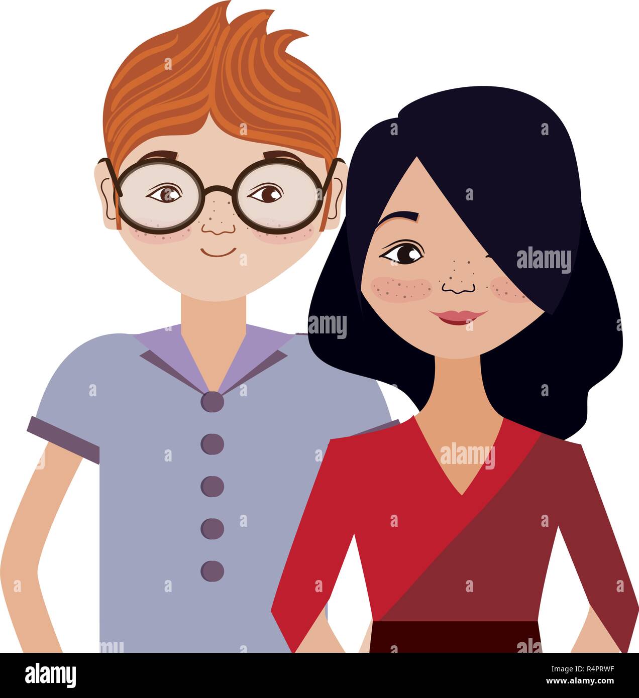 Couple woman and man smiling cartoon vector illustration graphic design ...